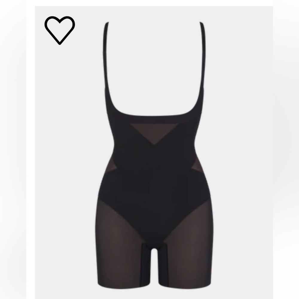 Honeylove “open bust mid thigh” black shapewear bodysuit